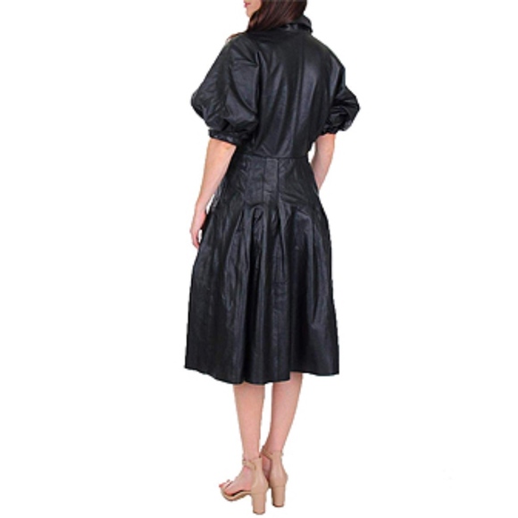 Juicy Couture Leather Puff Sleeve Shirt Dress - Picture 2 of 5